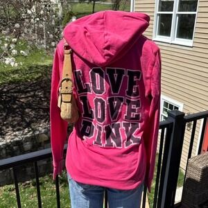 y2k 2000s Victoria's Secret pink love spellout pink zip hoodie